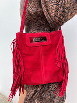 Sac en cuir rouge à franges