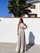 Robe dos nu en satin beige