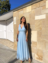 Robe en tulle à col en V, bleue