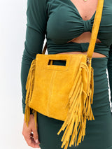 Sac en cuir jaune à franges