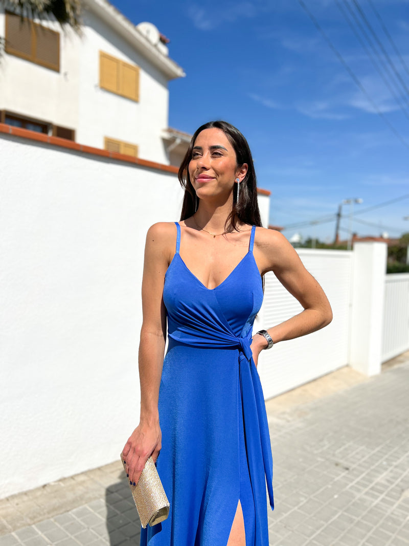 Robe à col en V bleu