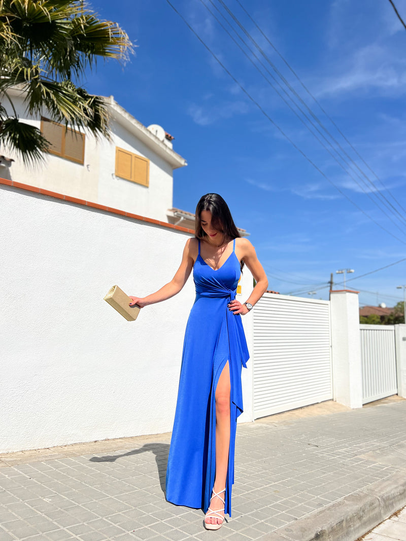 Robe à col en V bleu