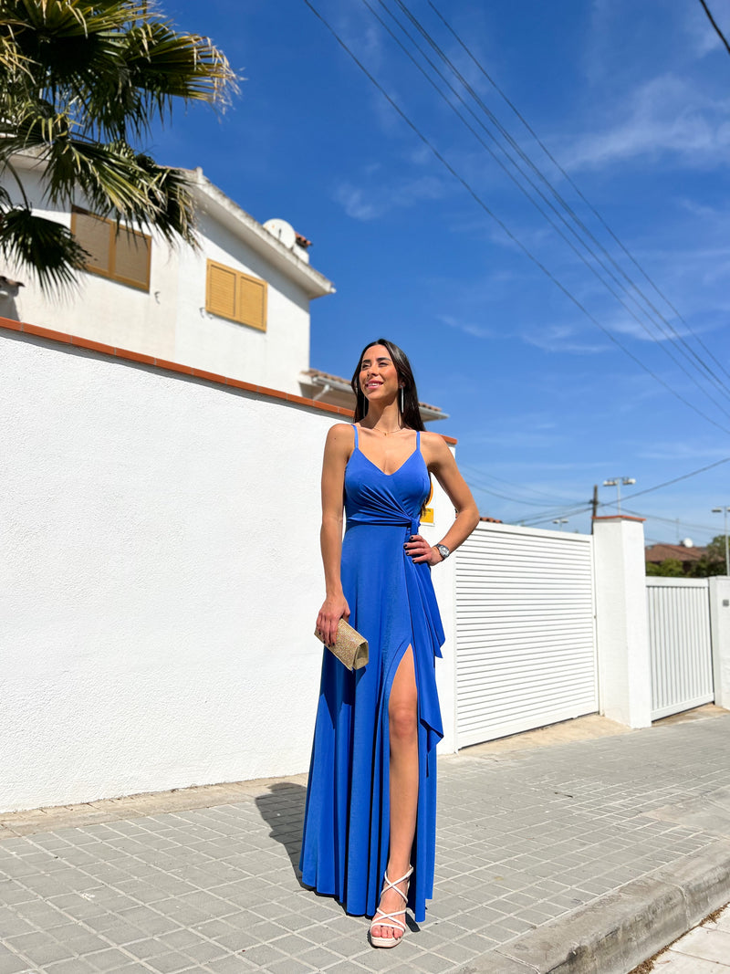 Robe à col en V bleu