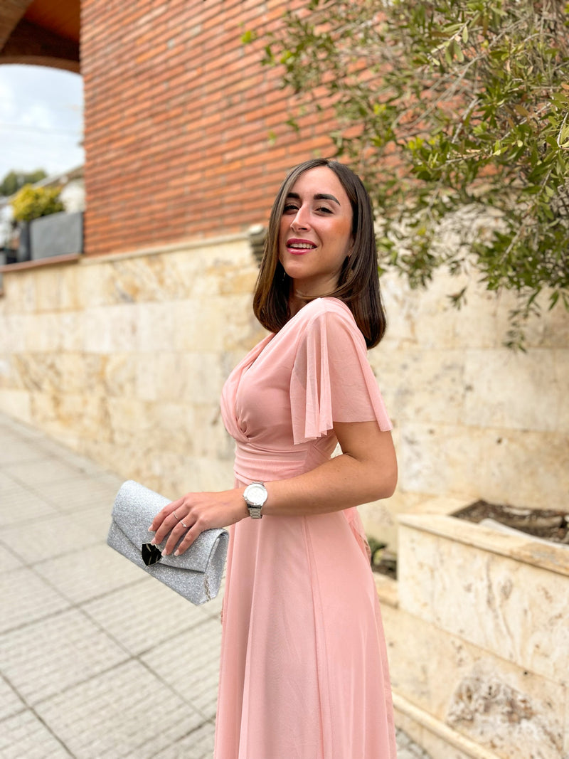 Robe en tulle à manches roses