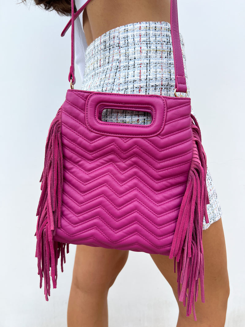 Sac à franges zigzag fuchsia