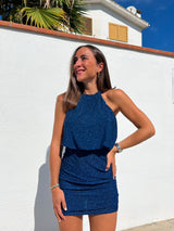 Robe dos nu lurex bleu