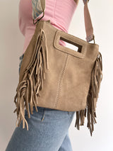 Sac en cuir frangé beige