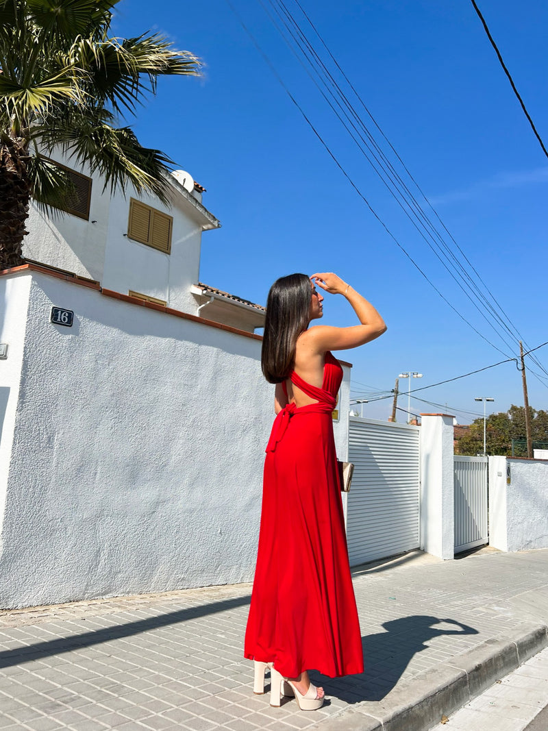 Robe longue rouge multi