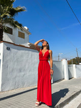 Robe longue rouge multi