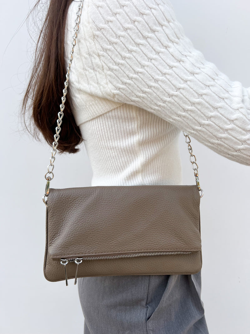 Sac en cuir à chaîne taupe