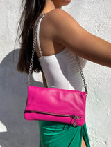 Sac à chaîne en cuir fuchsia