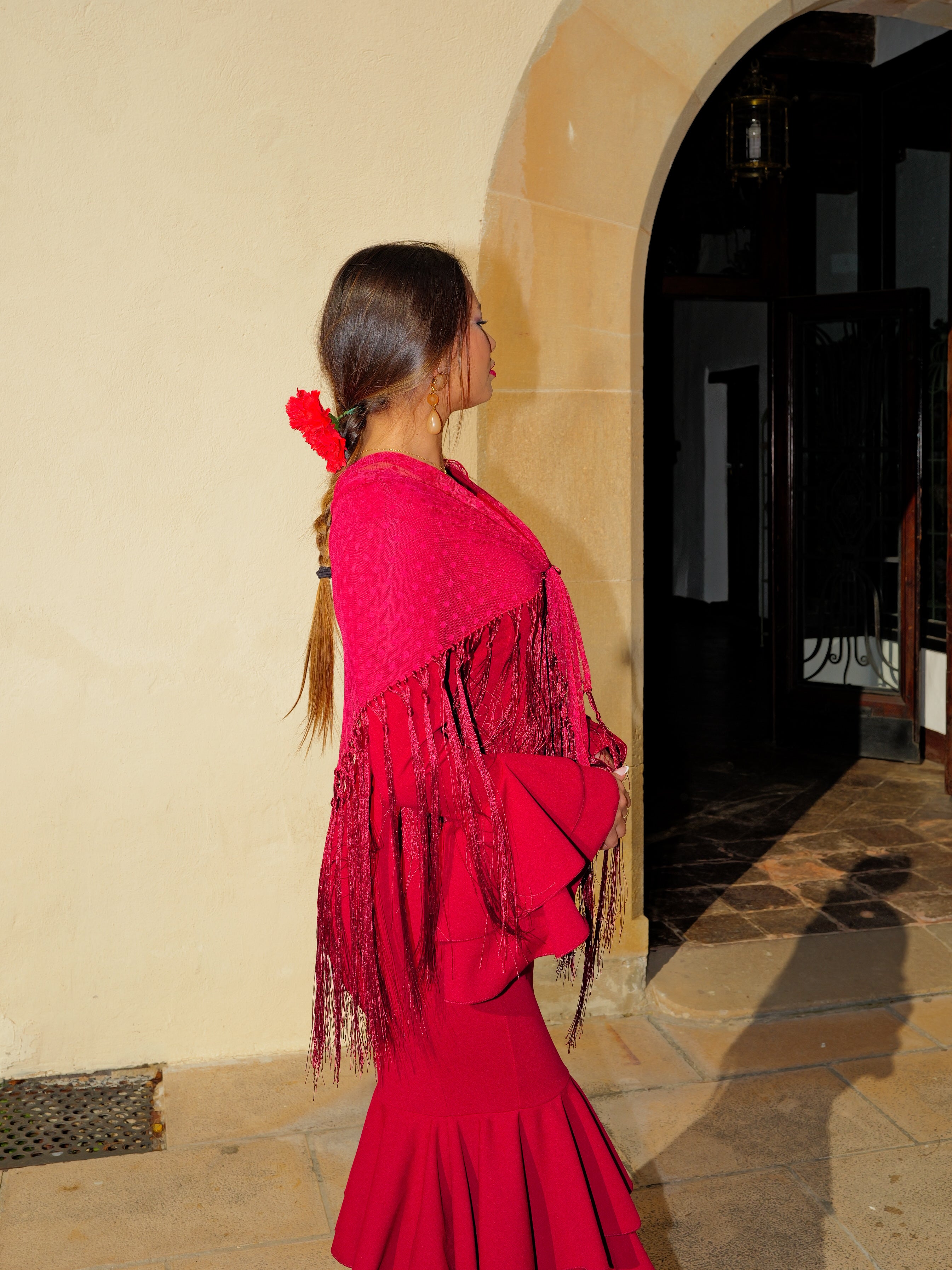 Scialle flamenco a pois bordeaux