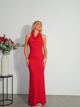 Vestido largo cascada lurex rojo