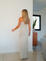 Vestido cut out banda lurex beige