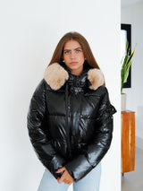 Chaqueta puffy brillo negro