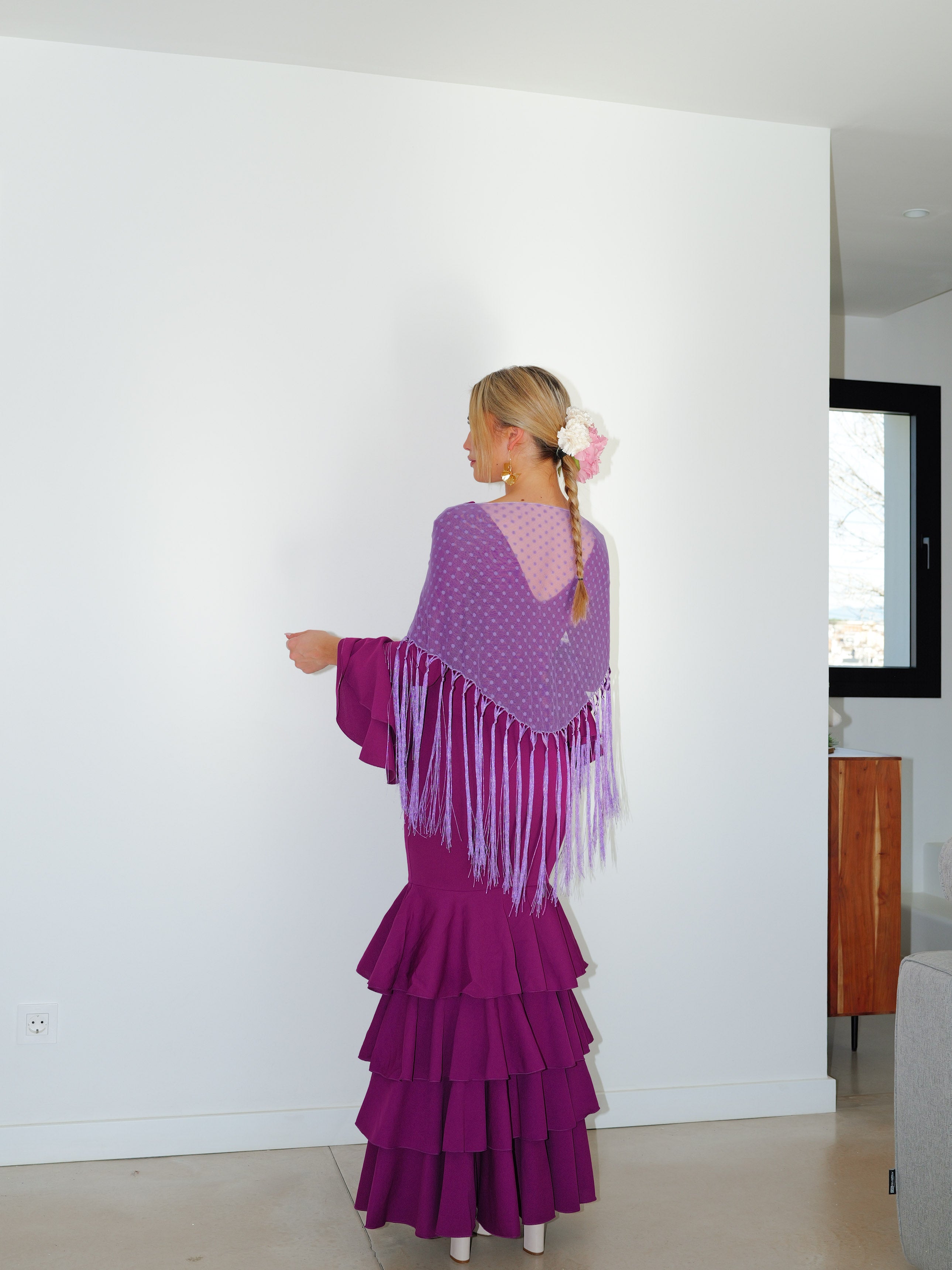 Scialle flamenco a pois lilla