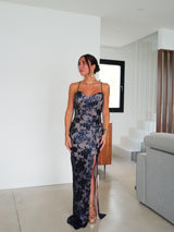 Abito con stampa floreale e strass navy