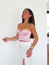 Top corsetto in raso rosa