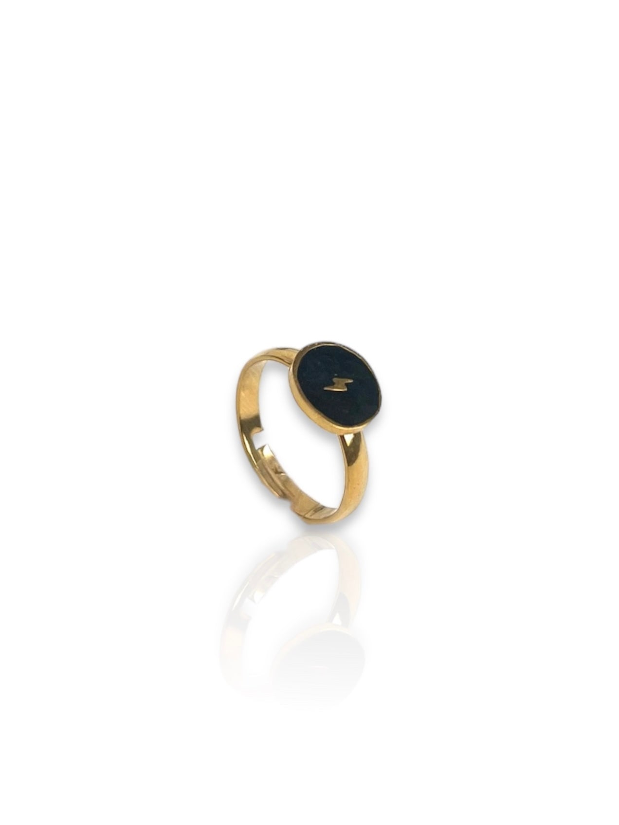 Anello con fulmine nero placcato oro