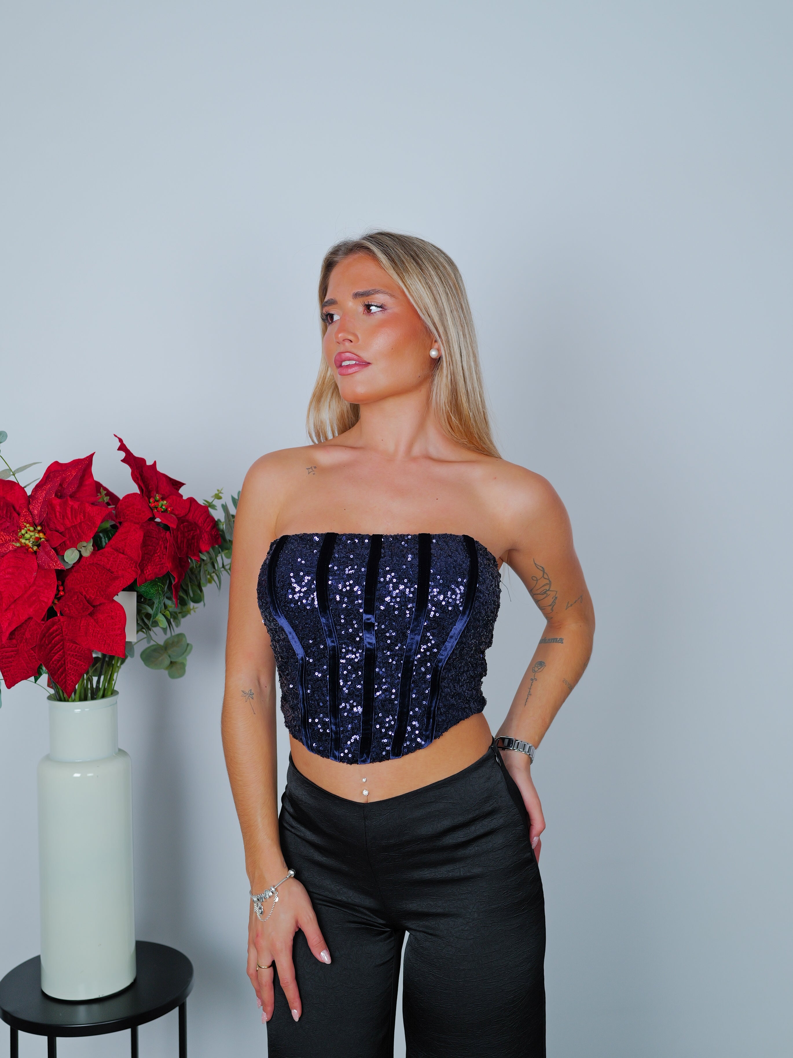 Fasce in velluto glitterato top navy