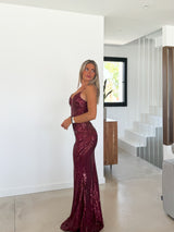 Abito bordeaux con stampa di strass