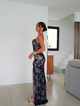 Abito con stampa floreale e strass navy