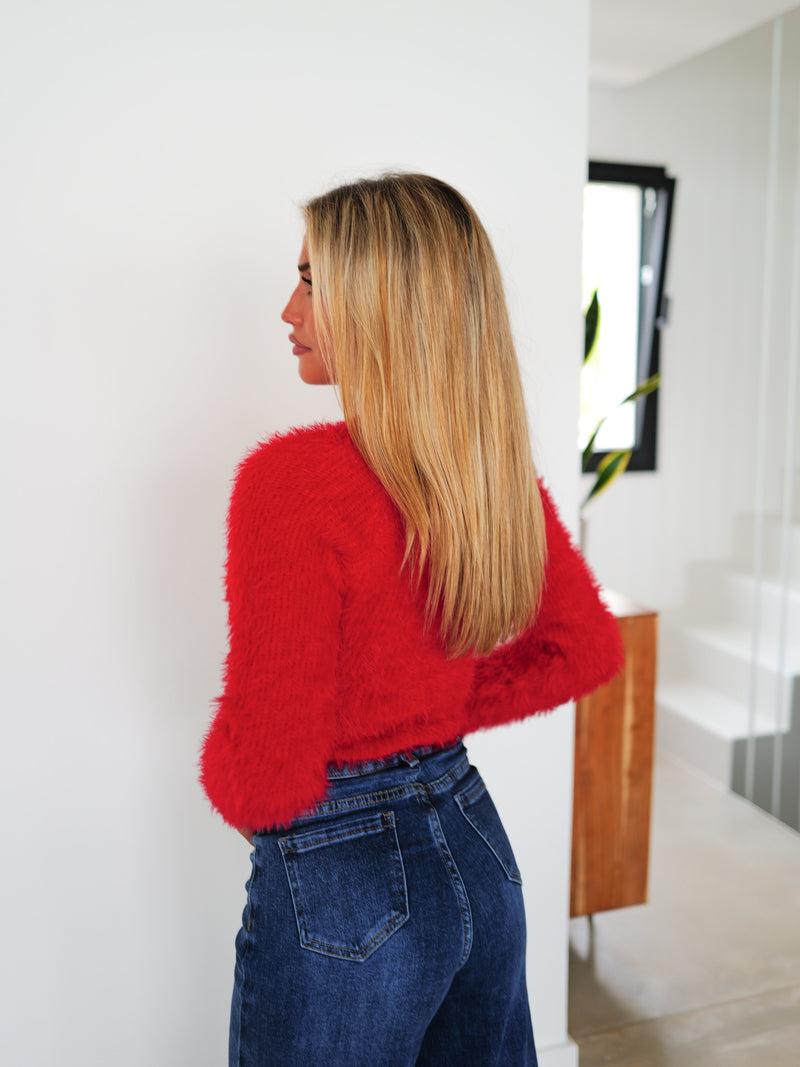 Pullover con zip in pile rosso