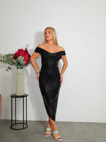 Vestido glitter banda midi negro