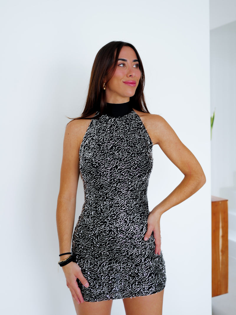 Miniabito argentato con texture halter