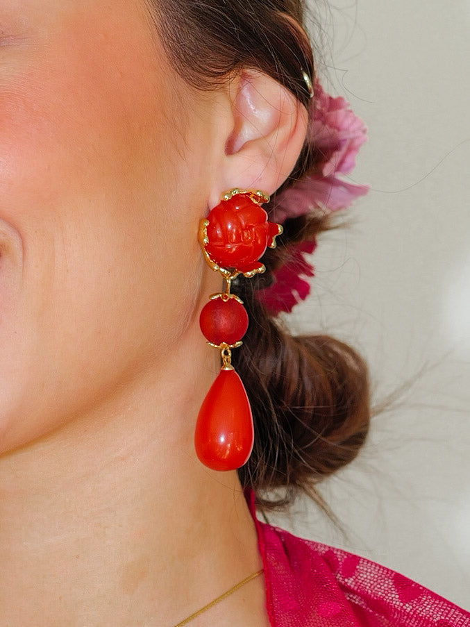 ORECCHINI goccia pietre rosso