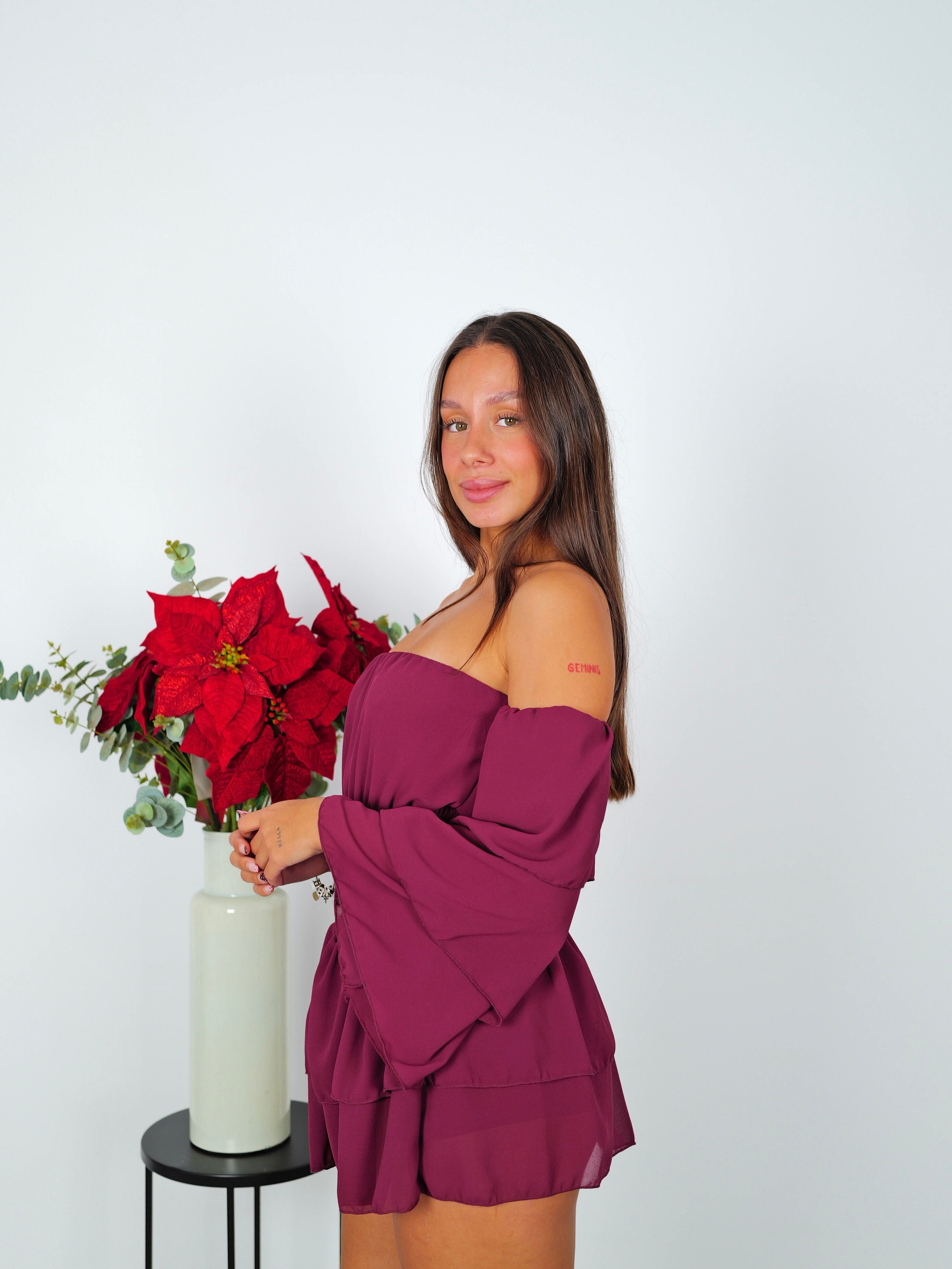 Tuta mini romantica bordeaux