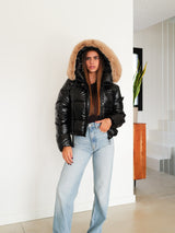 Chaqueta puffy brillo negro