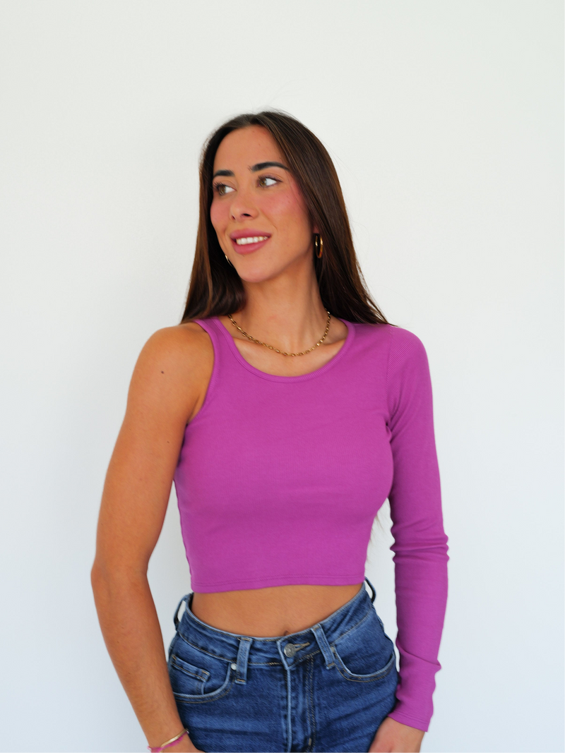 Top con manica assimilata fucsia