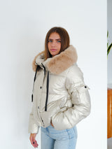 Chaqueta puffy brillo beige