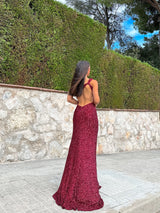 Abito a sirena bordeaux glitterato