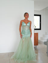 Abito bodycon a sirena con strass color menta