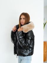 Chaqueta puffy brillo negro