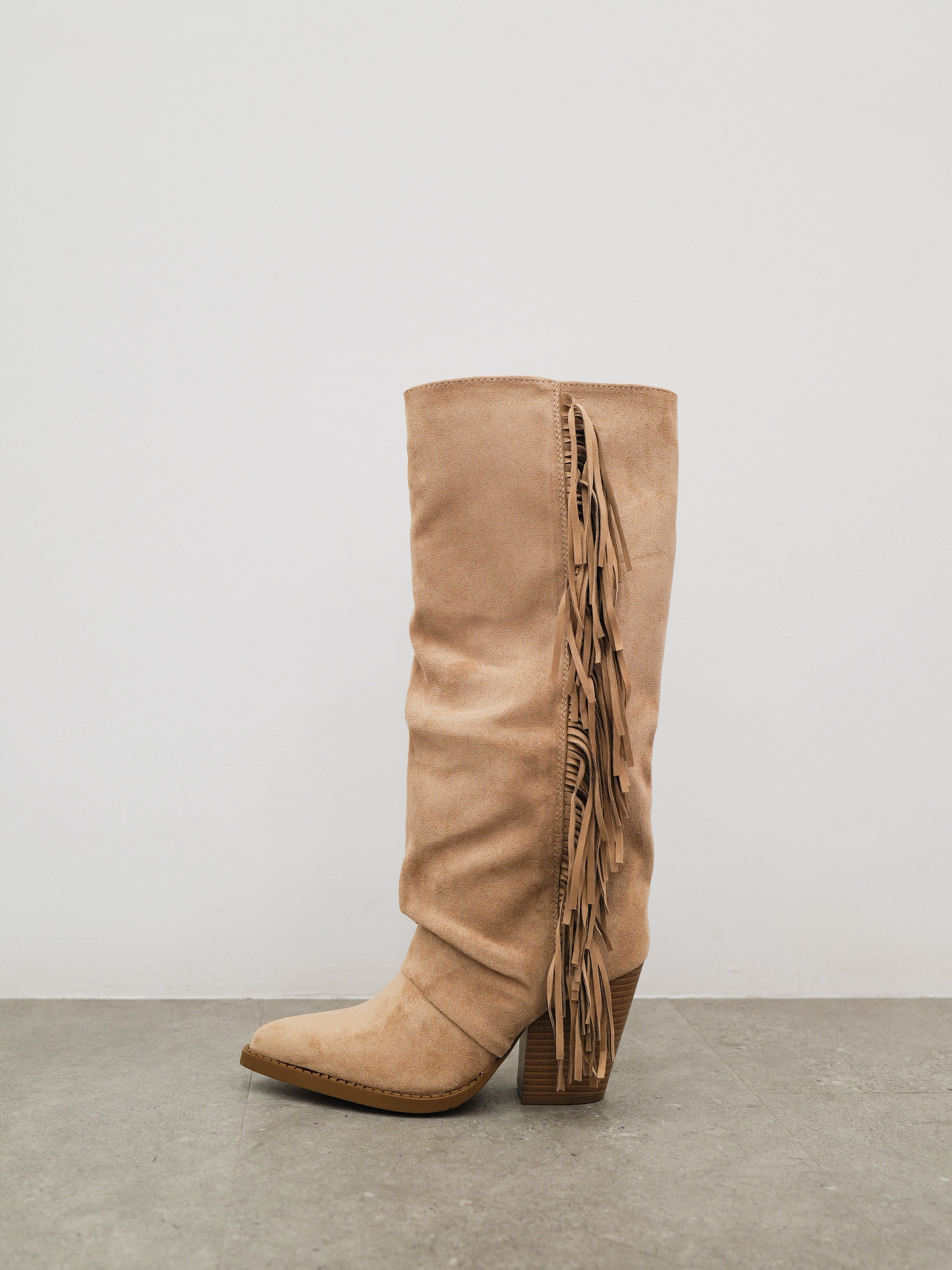 Stivali da cowboy con frange laterali beige