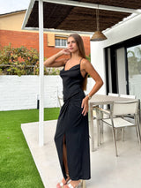 Abito midi lurex a cascata intrecciata nero