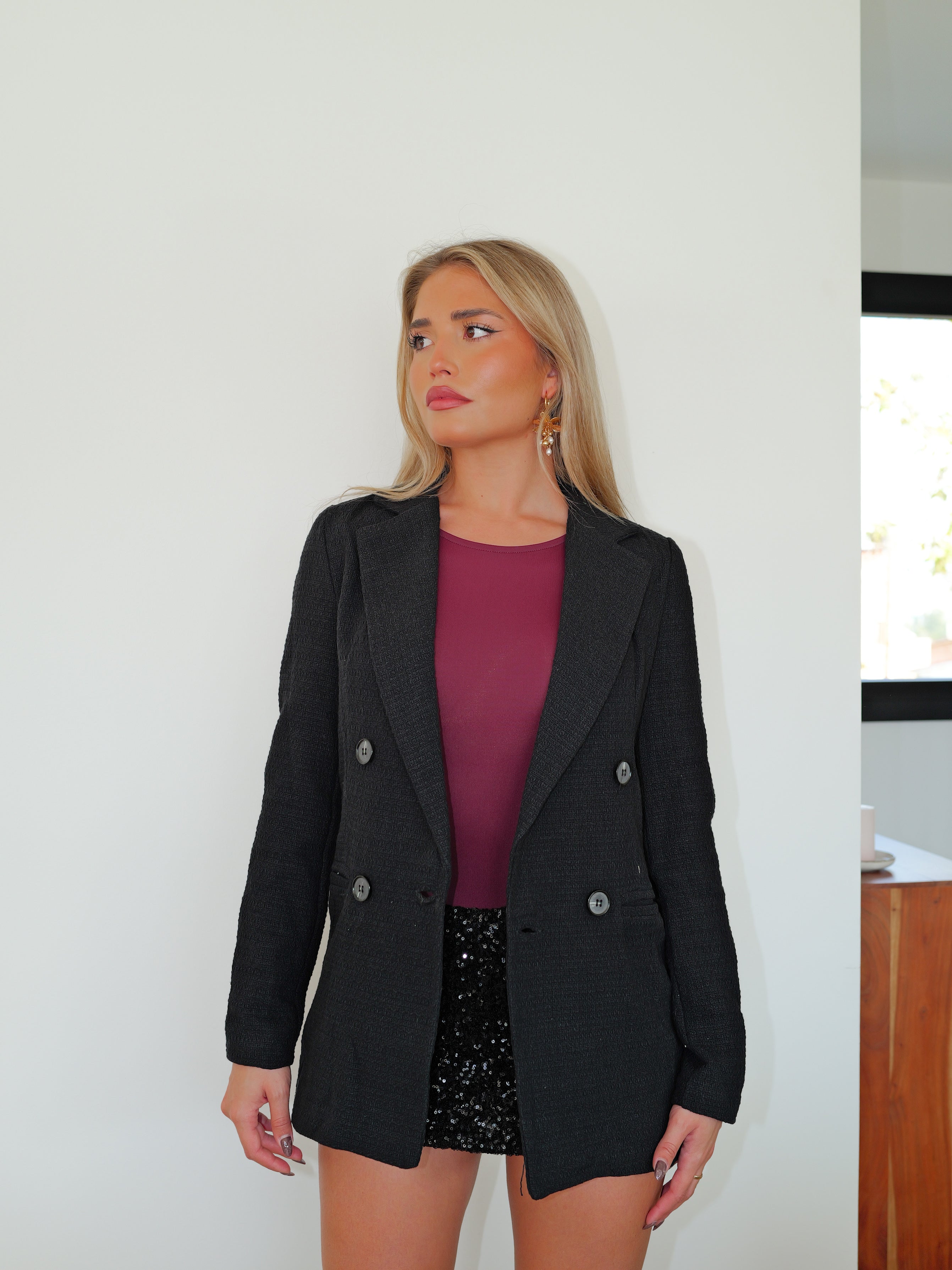 Blazer doppiopetto in tweed nero