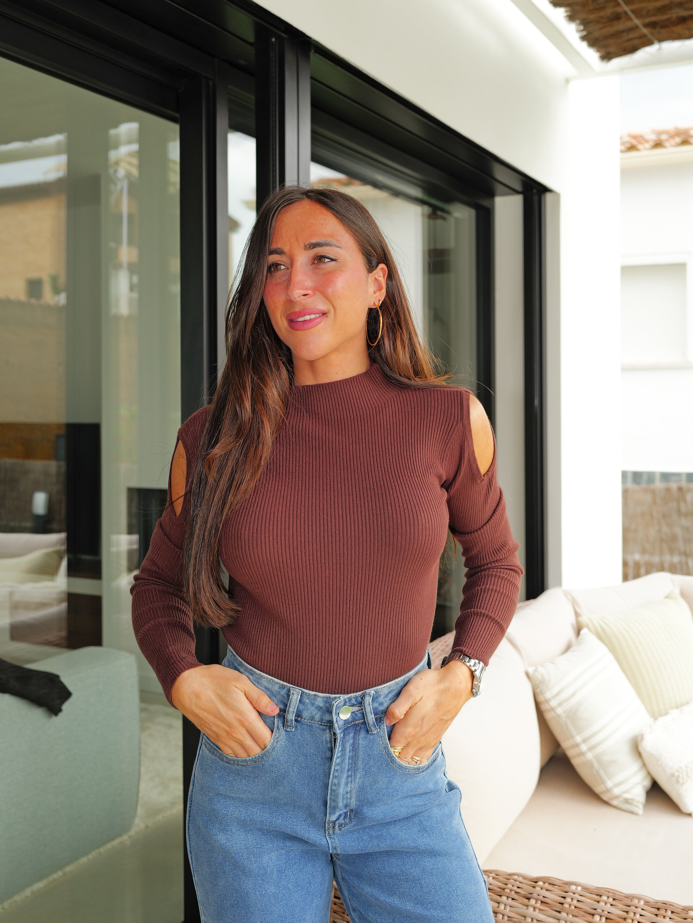 Pullover spalla canale cioccolato