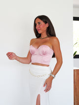 Top corsetto in raso rosa