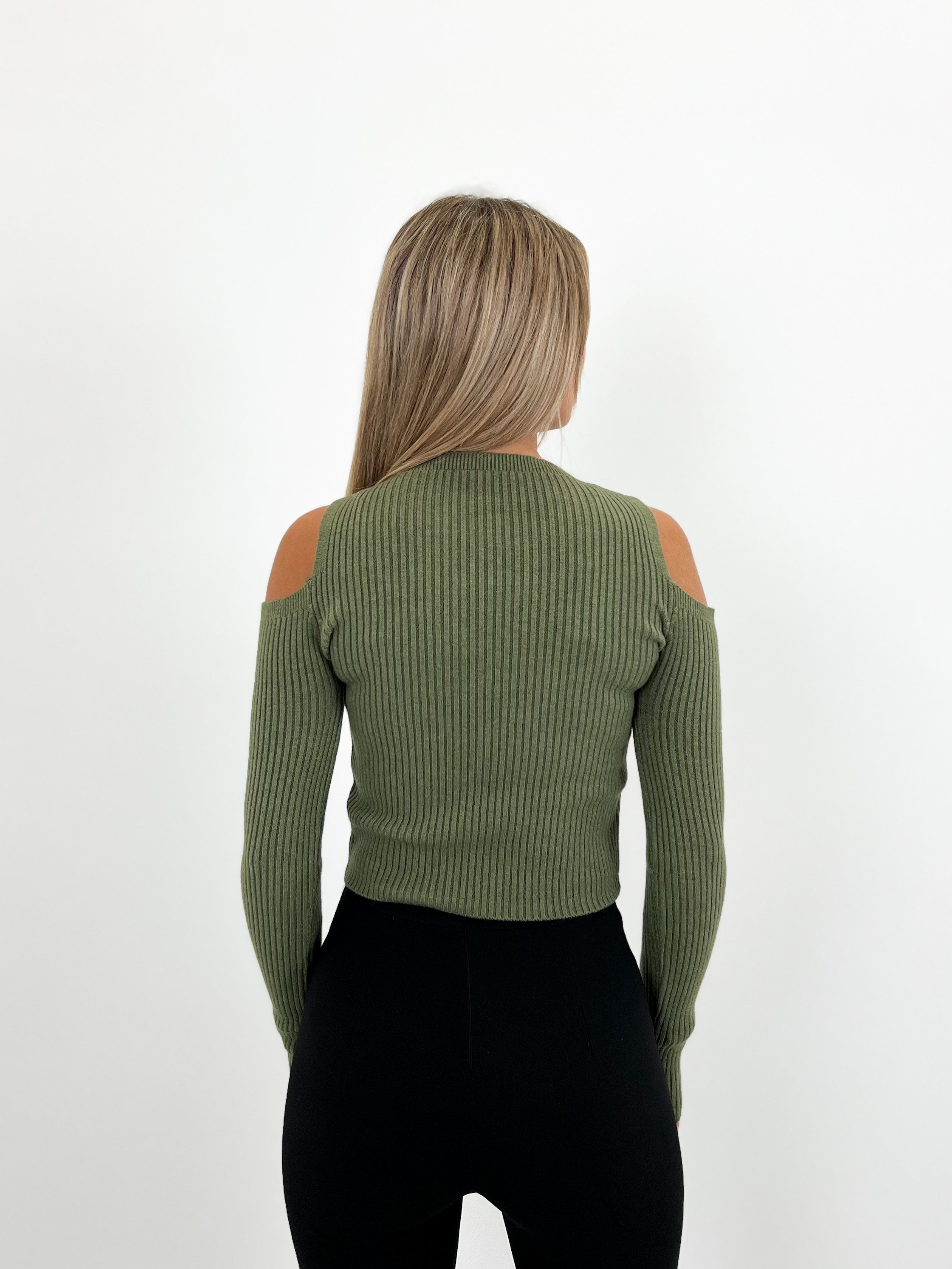 Maglione con spalle a canale color cachi