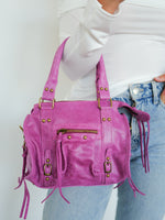 Borsa con fibbie in pelle rosa opaca