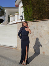 Abito con maniche a girocollo in tulle color navy