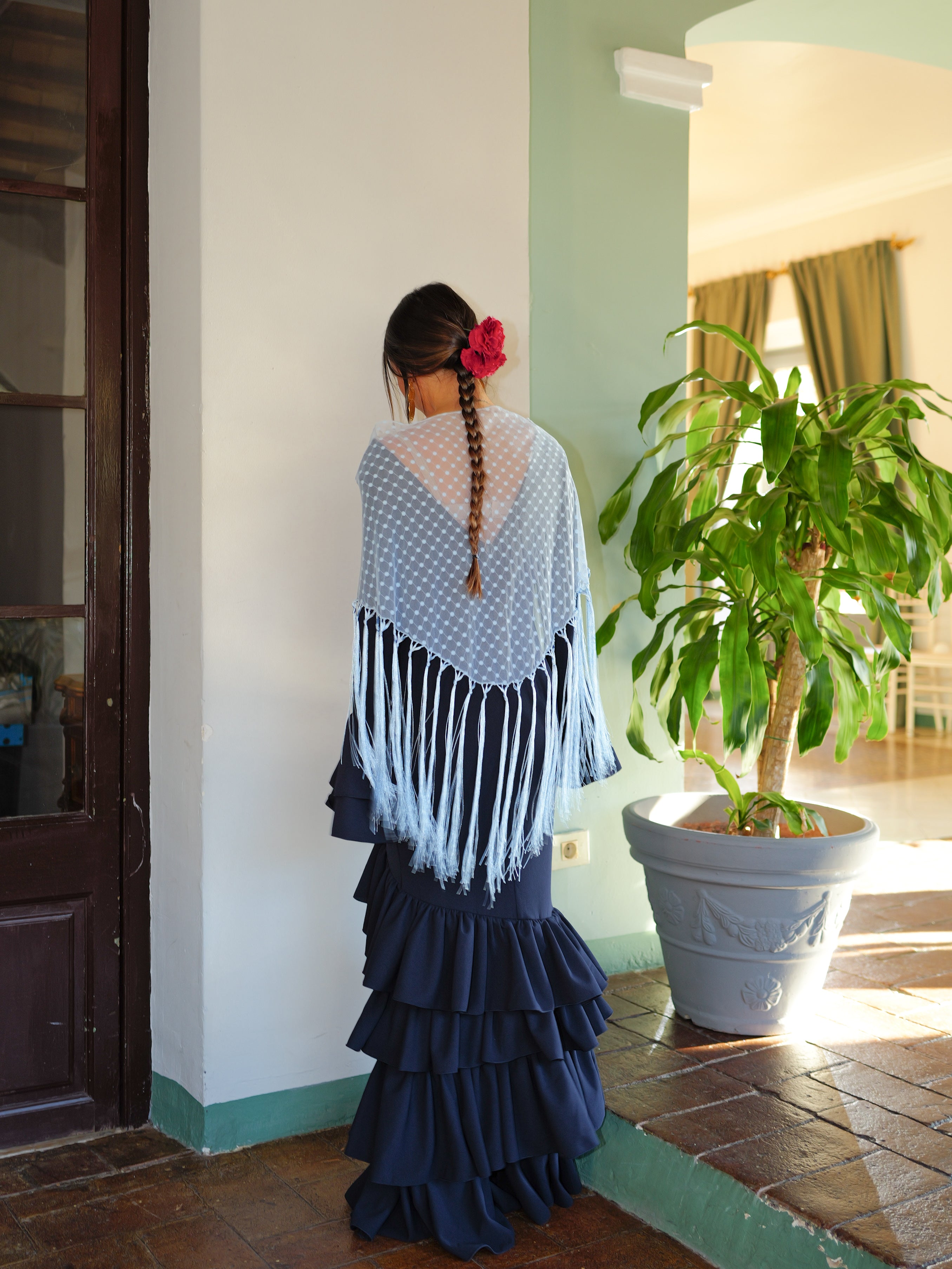 Scialle flamenco con cielo a pois