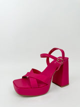 Sandalo con plateau incrociato fucsia