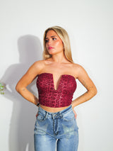 Top a fascia glitterato bordeaux