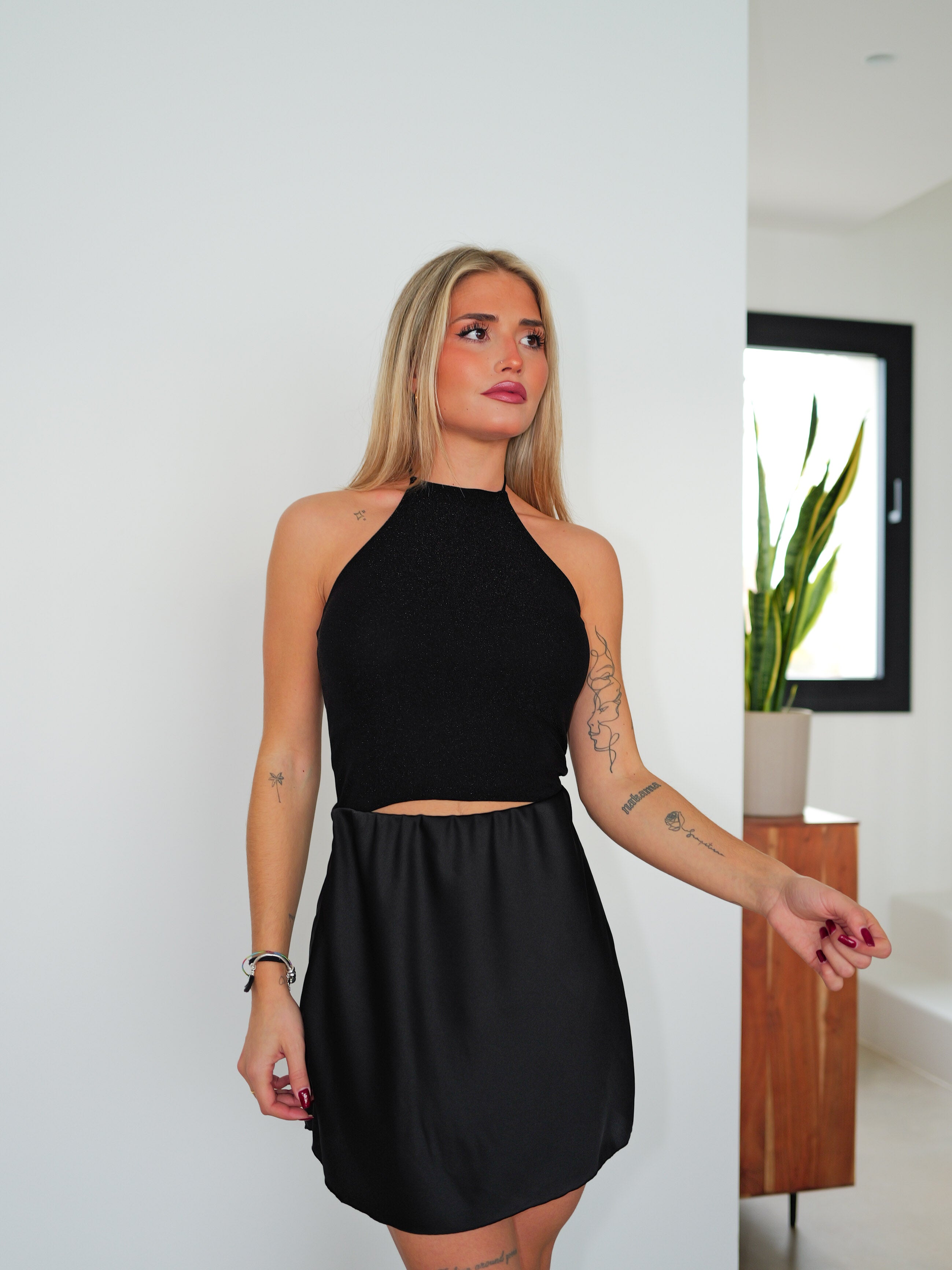 Top halter lurex nero