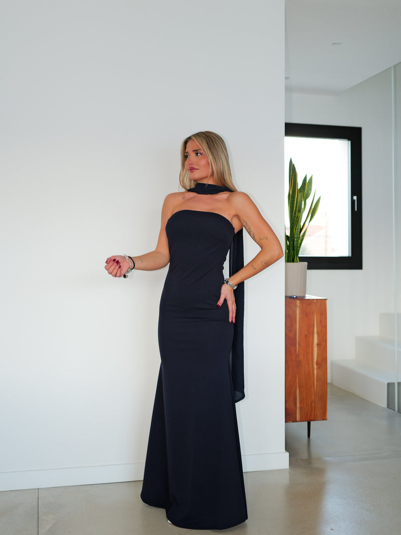 Abito a sirena in tulle navy